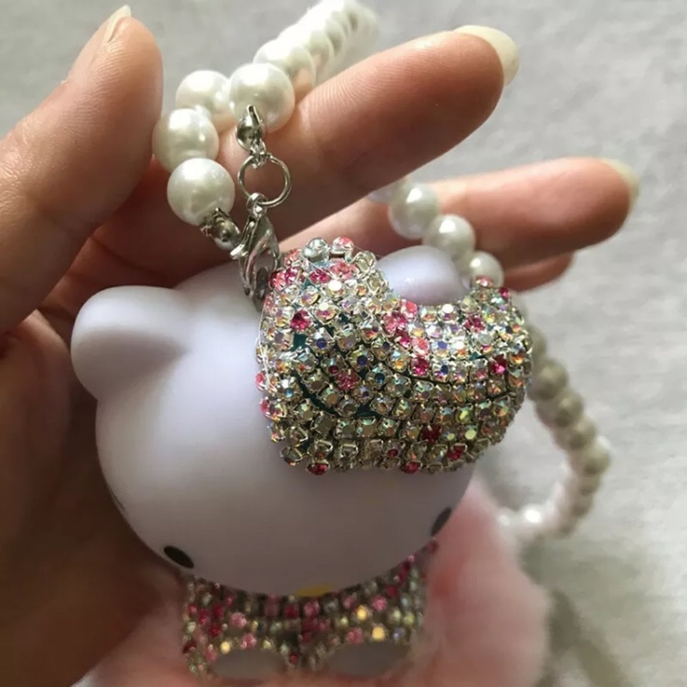 Rhinestone Hello Kitty Pompom Dangler - Picture 9 of 10